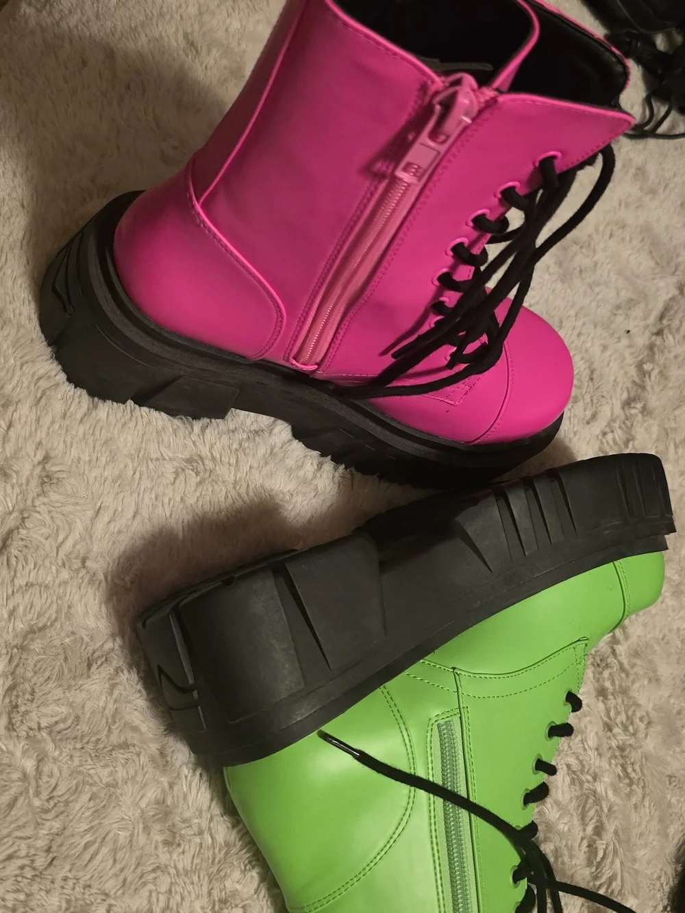 Neon Green & Hot Pink Platform Combat Boots - Women's Lace-Up - Picture 7 of 9